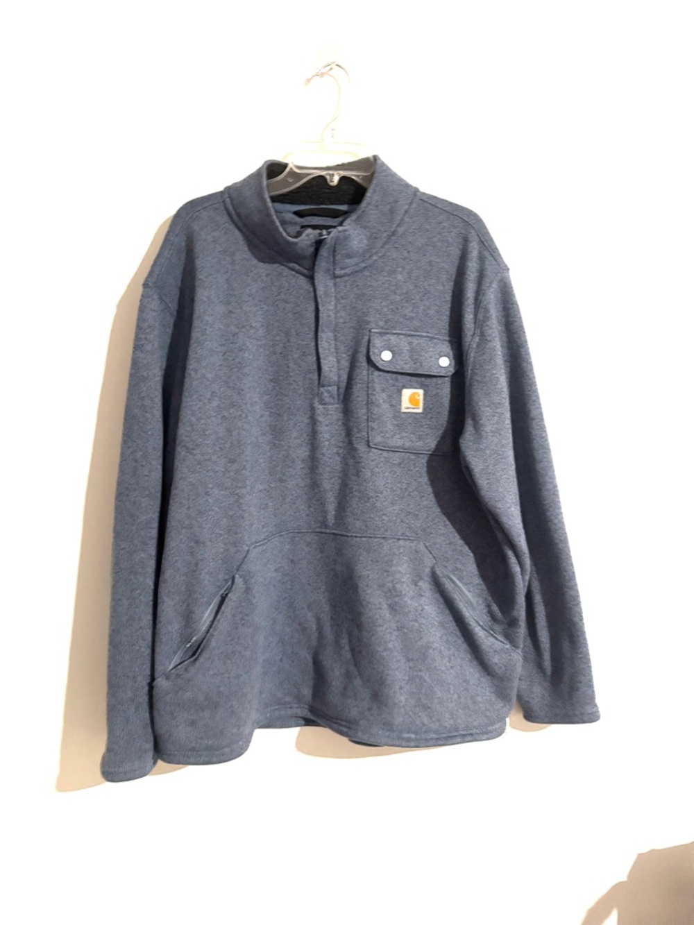 Carhartt Sz 2XL Blue Grey Quarter Zip Up Pullover Fleece w/Snap Chest Pocket